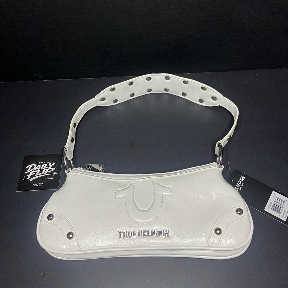 True Religion White Shoulder Bag with Silver Accents
